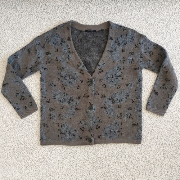 All Saints Wool Blend Mixed Media Texture Camo Cardi Women's Size S, oversized. - Picture 2 of 13